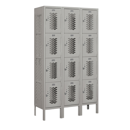 SALSBURY INDUSTRIES 4 Tier Vented Locker, 36"Wx66"Hx12"D, 12 Door, Gray, Unassembled 74352GY-U